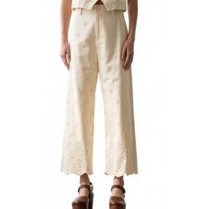 NEW ELLE GREY eyelet wide-leg cotton pants in beige